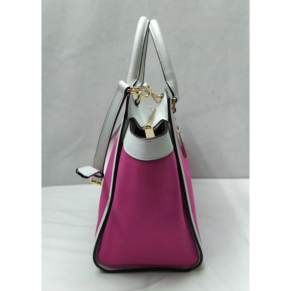Michael Kors Selma Fuschia Pink Canvas Leather Trim Zipper Satchel Shoulder Bag - Picture 4 of 16
